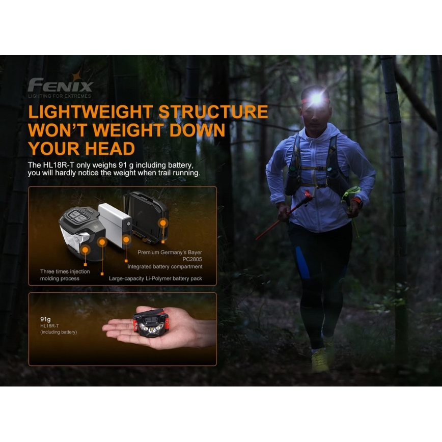 Fenix HL18RTRAIL - LED Uzlādējams galvas lukturis LED/3xAAA IP66 500 lm 300 hrs