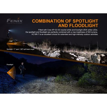 Fenix HL18RTRAIL - LED Uzlādējams galvas lukturis LED/3xAAA IP66 500 lm 300 hrs