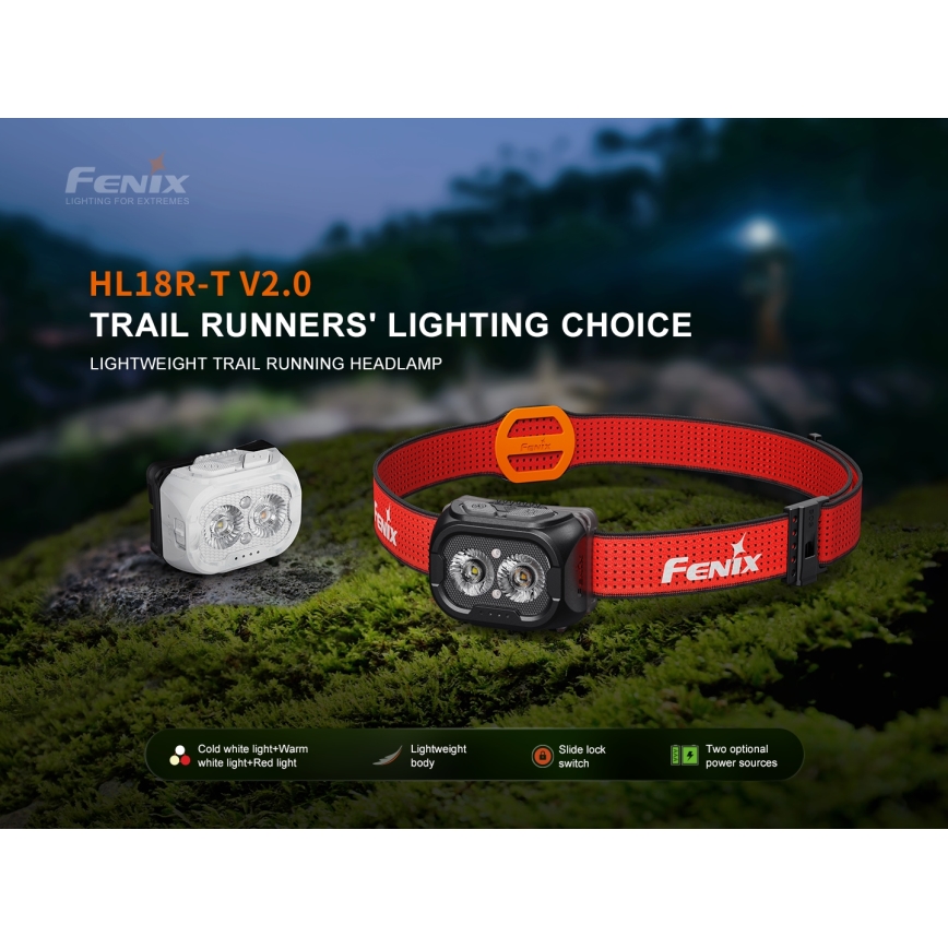Fenix HL18RTV20BLC - LED Aptumšojama uzlādējams galvas lampa LED/USB/3xAAA IP66 800 lm 160 h 1900 mAh melna/oranža