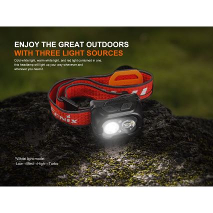 Fenix HL18RTV20BLC - LED Aptumšojama uzlādējams galvas lampa LED/USB/3xAAA IP66 800 lm 160 h 1900 mAh melna/oranža