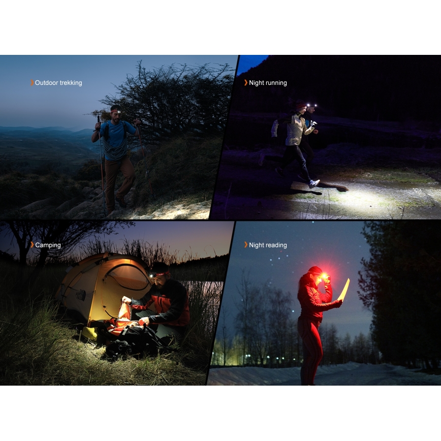Fenix HL18RTV20BLC - LED Aptumšojama uzlādējams galvas lampa LED/USB/3xAAA IP66 800 lm 160 h 1900 mAh melna/oranža