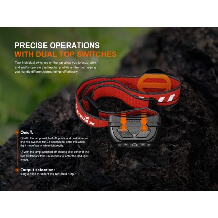 Fenix HL18RTV20BLC - LED Aptumšojama uzlādējams galvas lampa LED/USB/3xAAA IP66 800 lm 160 h 1900 mAh melna/oranža
