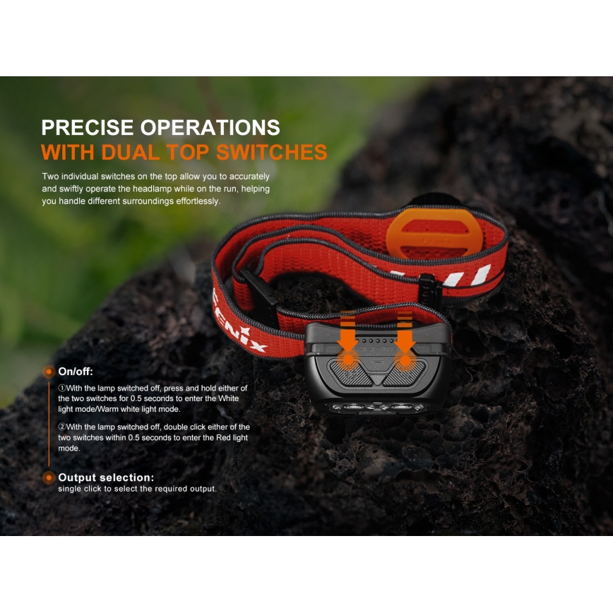 Fenix HL18RTV20BLC - LED Aptumšojama uzlādējams galvas lampa LED/USB/3xAAA IP66 800 lm 160 h 1900 mAh melna/oranža