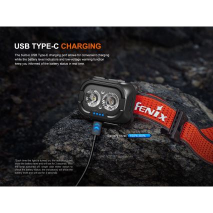 Fenix HL18RTV20BLC - LED Aptumšojama uzlādējams galvas lampa LED/USB/3xAAA IP66 800 lm 160 h 1900 mAh melna/oranža