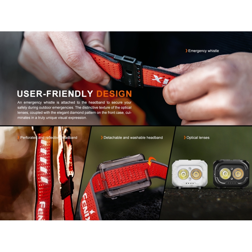 Fenix HL18RTV20BLC - LED Aptumšojama uzlādējams galvas lampa LED/USB/3xAAA IP66 800 lm 160 h 1900 mAh melna/oranža
