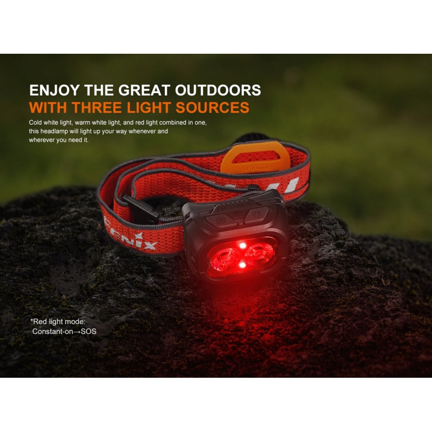 Fenix HL18RTV20WHT - LED Aptumšojama uzlādējams galvas lampa LED/USB IP66 800 spīdīgs 160 h balta/melna