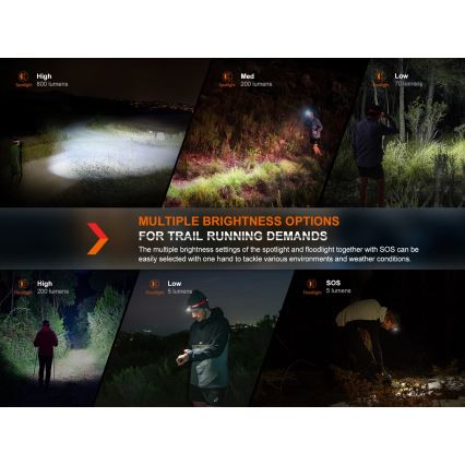 Fenix HL32RTRED - LED Uzlādējama galvas lampa LED/USB/3xAAA IP66 800 lm 300 h sarkana/oranža