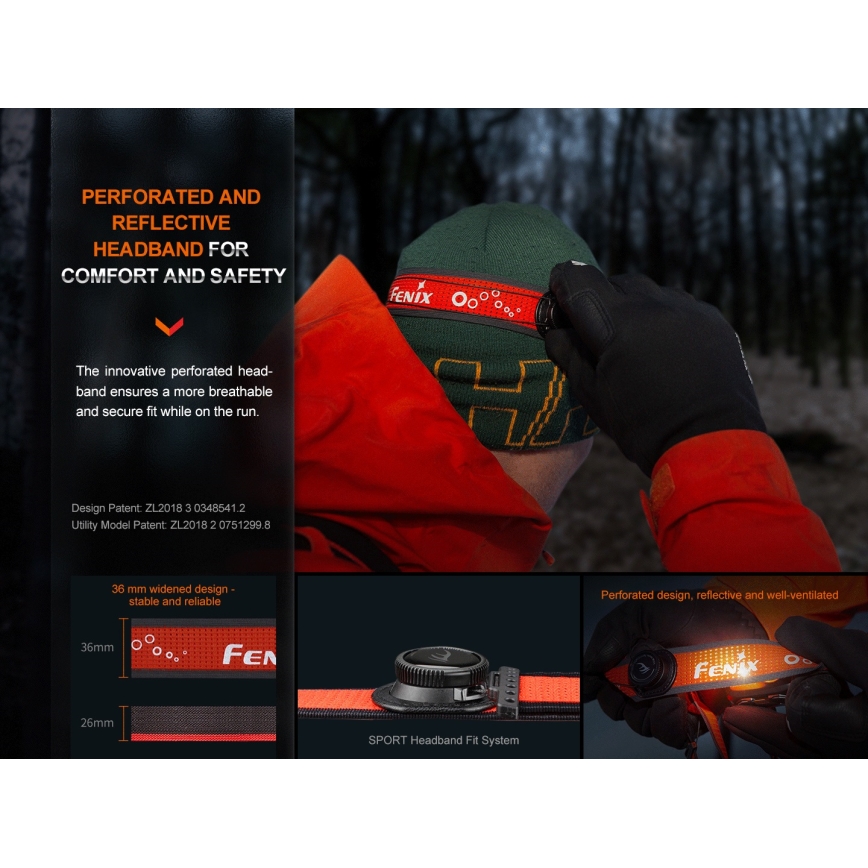 Fenix HL32RTRED - LED Uzlādējama galvas lampa LED/USB/3xAAA IP66 800 lm 300 h sarkana/oranža