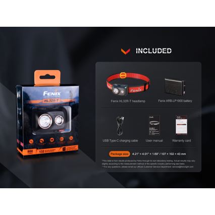 Fenix HL32RTRED - LED Uzlādējama galvas lampa LED/USB/3xAAA IP66 800 lm 300 h sarkana/oranža