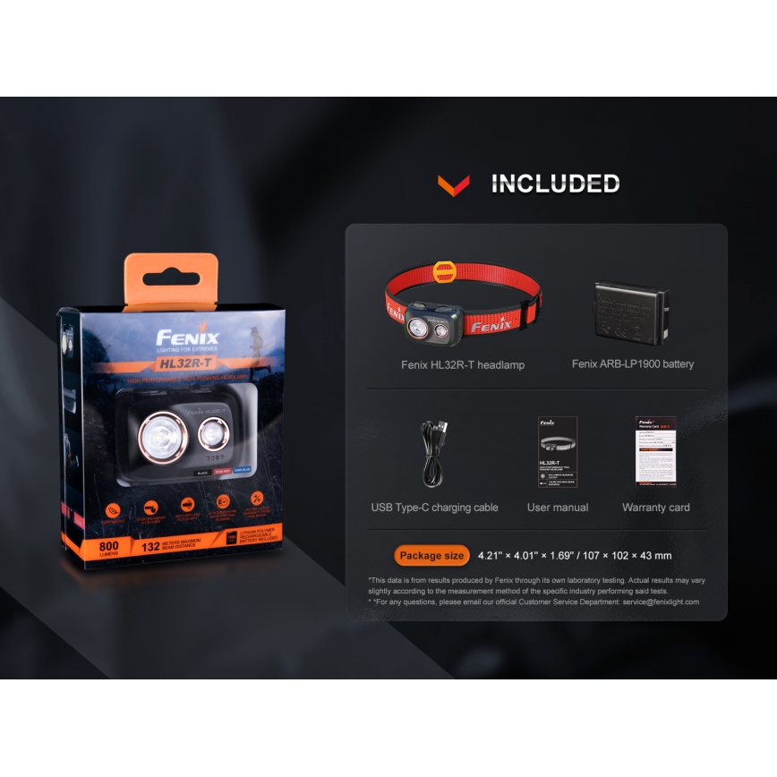 Fenix HL32RTRED - LED Uzlādējama galvas lampa LED/USB/3xAAA IP66 800 lm 300 h sarkana/oranža