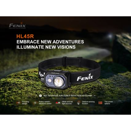 Fenix HL45R - LED Aptumšojama uzlādējams fokusēšanās galvas lampa LED/USB IP66 1000 spīdīgs 240 h melna