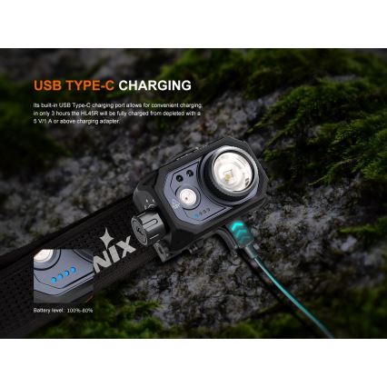 Fenix HL45R - LED Aptumšojama uzlādējams fokusēšanās galvas lampa LED/USB IP66 1000 spīdīgs 240 h melna