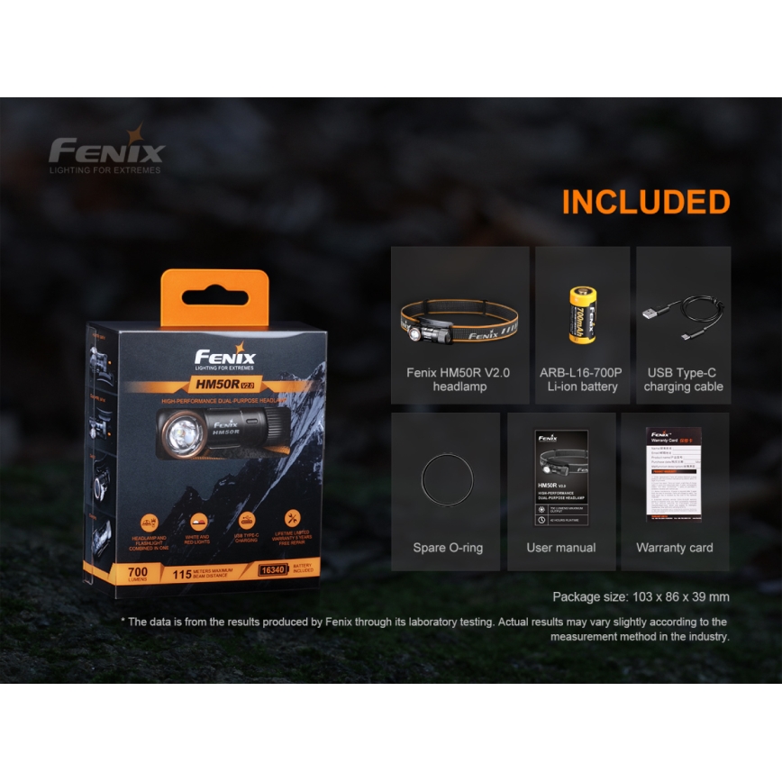 Fenix HM50RV20 - LED Uzlādējama galvas lampa 3xLED/USB/1xCR123A IP68 700 spīdīgs 120 h 700 mAh