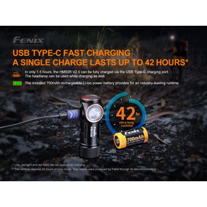 Fenix HM50RV20 - LED Uzlādējama galvas lampa 3xLED/USB/1xCR123A IP68 700 spīdīgs 120 h 700 mAh