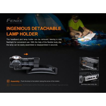 Fenix HM51RV20 - LED Uzlādējama galvas lampa 3xLED/1xCR123A/USB IP68 700 spīdīgs 120 h 700 m
