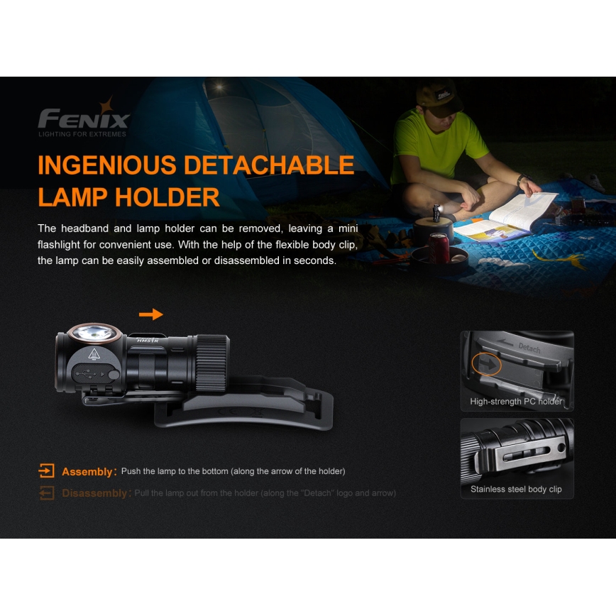 Fenix HM51RV20 - LED Uzlādējama galvas lampa 3xLED/1xCR123A/USB IP68 700 spīdīgs 120 h 700 m