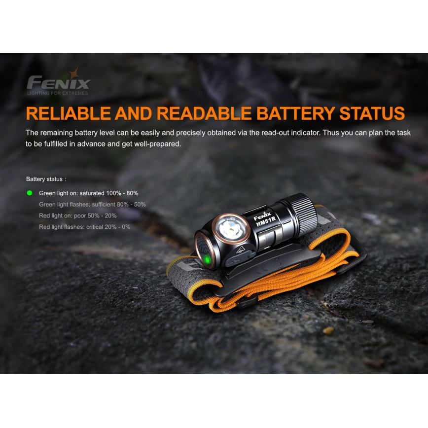 Fenix HM51RV20 - LED Uzlādējama galvas lampa 3xLED/1xCR123A/USB IP68 700 spīdīgs 120 h 700 m
