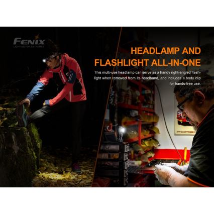 Fenix HM51RV30 - LED regulējams, uzlādējamais galvas lukturis LED/USB/1xCR123A 950 mAh IP68 860 lm 125 h oranžs