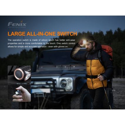 Fenix HM51RV30 - LED regulējams, uzlādējamais galvas lukturis LED/USB/1xCR123A 950 mAh IP68 860 lm 125 h oranžs