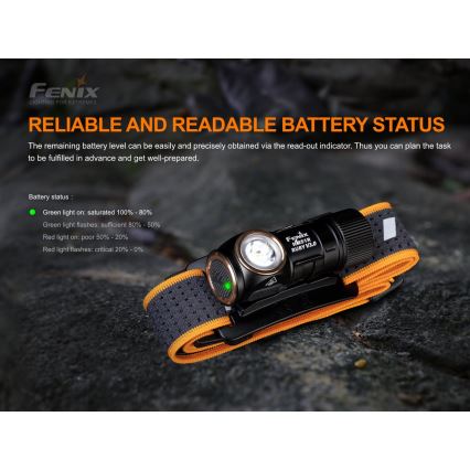 Fenix HM51RV30 - LED regulējams, uzlādējamais galvas lukturis LED/USB/1xCR123A 950 mAh IP68 860 lm 125 h oranžs