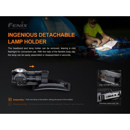 Fenix HM51RV3ABL - LED uzlādējama galvas lampa ar regulējamu spilgtumu LED/USB/1xCR123A 950 mAh IP68 860 lm 125 h melna
