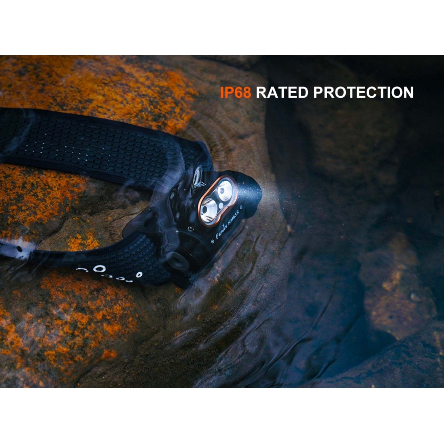 Fenix HM55RABL - LED ar regulējamu spilgtumu uzlādējams galvas lukturis LED/USB/1xCR123A 1600 mAh IP68 1200 lm 141,2 h melns