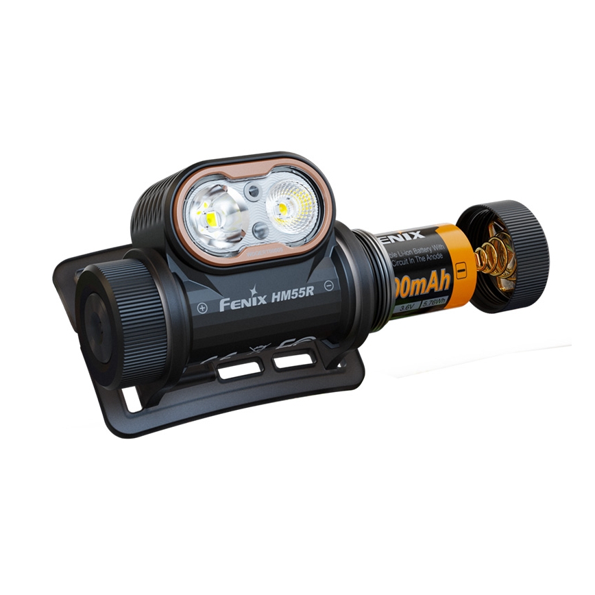 Fenix HM55RABL - LED ar regulējamu spilgtumu uzlādējams galvas lukturis LED/USB/1xCR123A 1600 mAh IP68 1200 lm 141,2 h melns