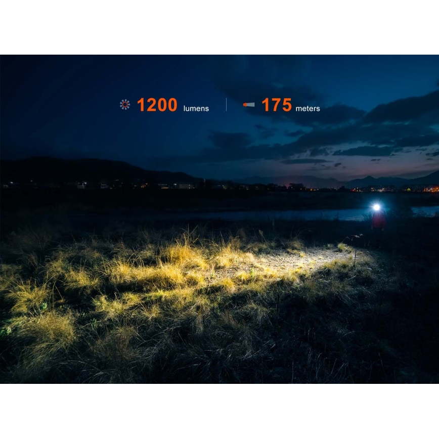 Fenix HM55RPRP - LED uzlādējamais galvas lukturis ar regulējamu spilgtumu LED/USB/1xCR123A 1600 mAh IP68 1200 lm 141,2 h violeta/melna
