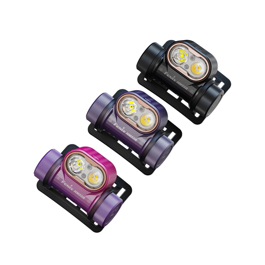 Fenix HM55RPRP - LED uzlādējamais galvas lukturis ar regulējamu spilgtumu LED/USB/1xCR123A 1600 mAh IP68 1200 lm 141,2 h violeta/melna