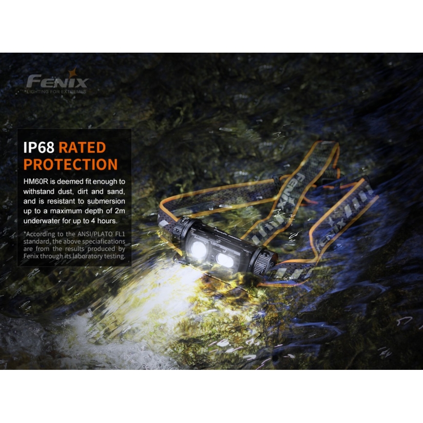 Fenix HM60R - LED Aptumšojama uzlādējams galvas lampa 4xLED/USB/2xCR123A IP68 1300 spīdīgs 300 h 3400 mAh