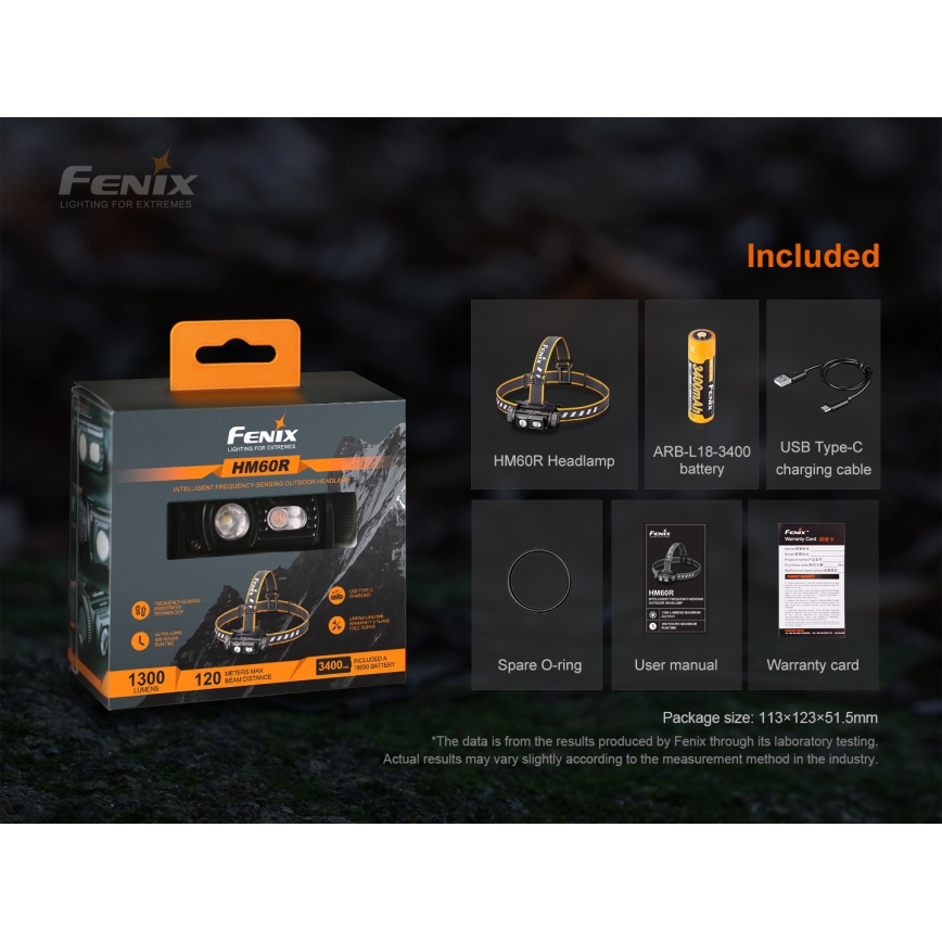 Fenix HM60R - LED Aptumšojama uzlādējams galvas lampa 4xLED/USB/2xCR123A IP68 1300 spīdīgs 300 h 3400 mAh