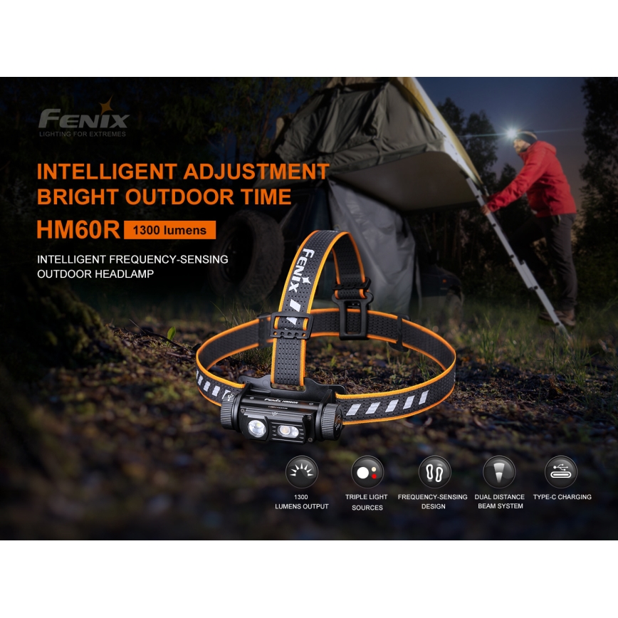 Fenix HM60R - LED Aptumšojama uzlādējams galvas lampa 4xLED/USB/2xCR123A IP68 1300 spīdīgs 300 h 3400 mAh