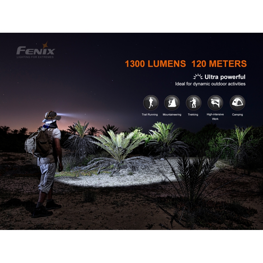 Fenix HM60R - LED Aptumšojama uzlādējams galvas lampa 4xLED/USB/2xCR123A IP68 1300 spīdīgs 300 h 3400 mAh