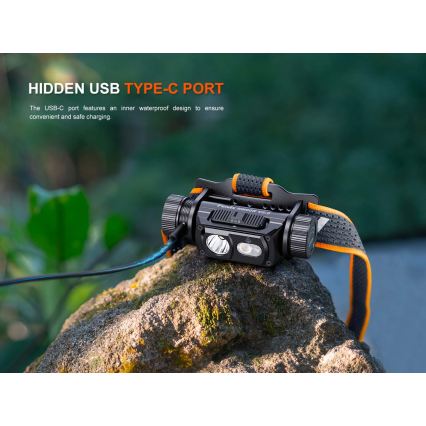 Fenix HM60RV20 - LED aptumšojama uzlādējamā galvas lampa LED/USB 4000 mAh IP68 1600 lm 292 h oranžā