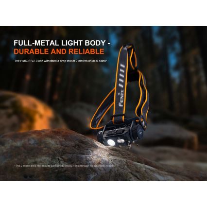 Fenix HM60RV20 - LED aptumšojama uzlādējamā galvas lampa LED/USB 4000 mAh IP68 1600 lm 292 h oranžā