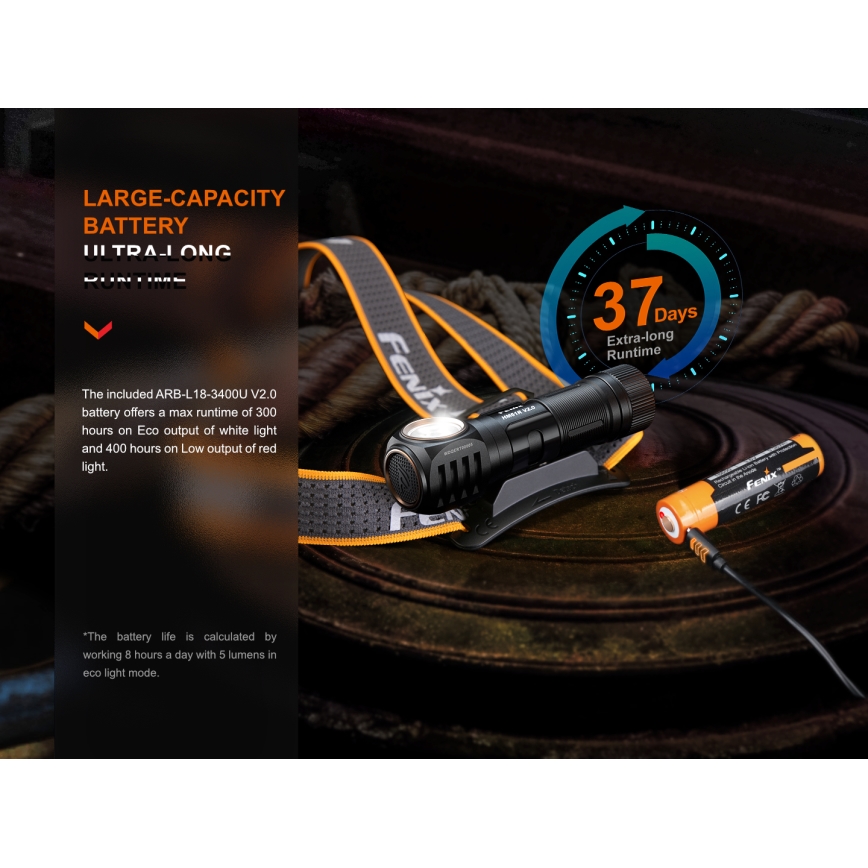 Fenix HM61RV20 - LED Uzlādējama galvas lampa LED/USB/2xCR123A IP68 1600 lm 300 h 3400 mAh