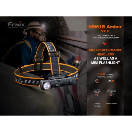 Fenix HM61RV20 - LED Uzlādējama galvas lampa LED/USB/2xCR123A IP68 1600 lm 300 h 3400 mAh