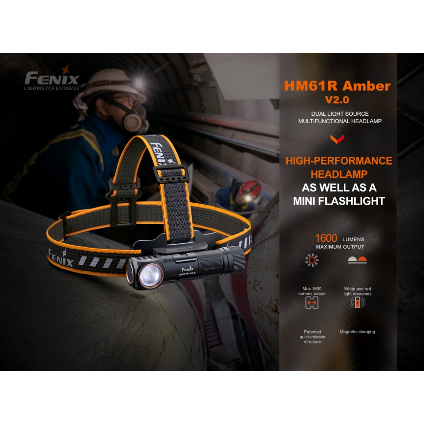 Fenix HM61RV20 - LED Uzlādējama galvas lampa LED/USB/2xCR123A IP68 1600 lm 300 h 3400 mAh