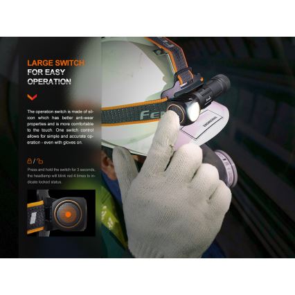 Fenix HM61RV20 - LED Uzlādējama galvas lampa LED/USB/2xCR123A IP68 1600 lm 300 h 3400 mAh