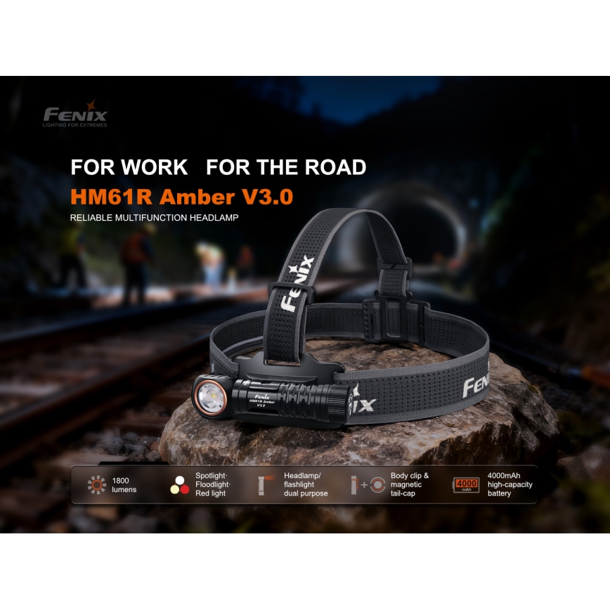 Fenix HM61RV30 - Regulējams LED uzlādējams galvas lukturis LED/USB/1xCR123A 4000 mAh IP68 1800 lm 400 h melns