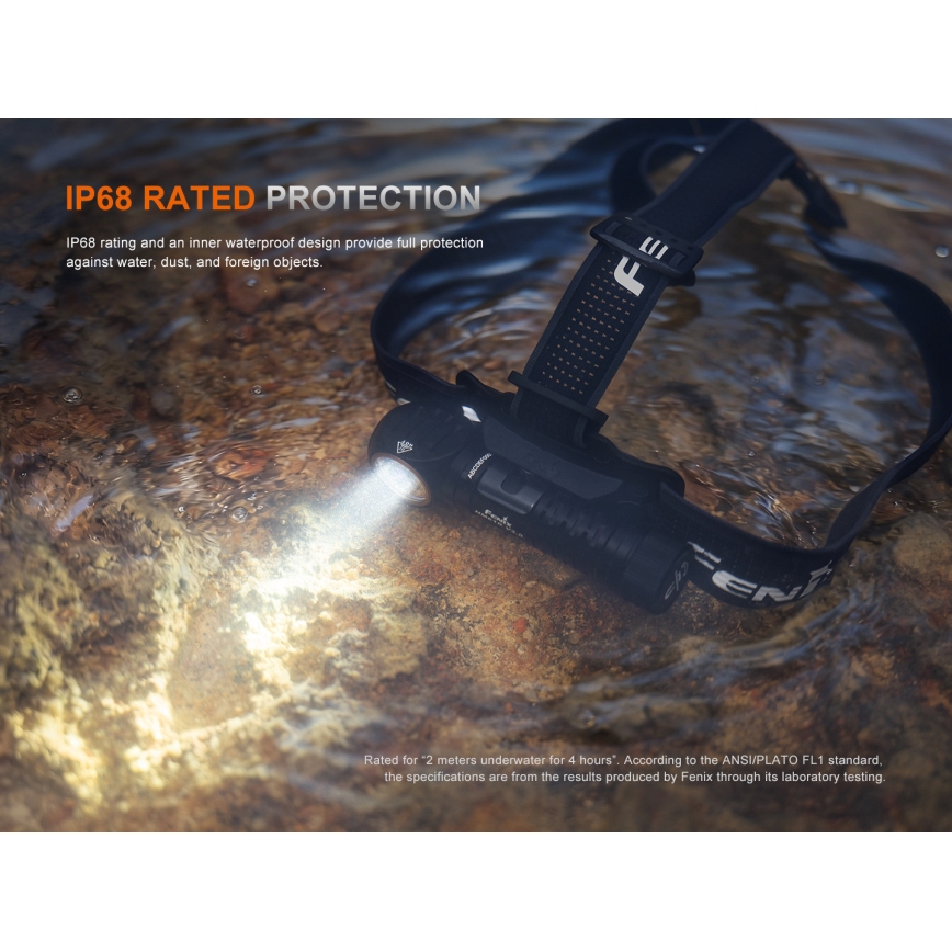 Fenix HM61RV30 - Regulējams LED uzlādējams galvas lukturis LED/USB/1xCR123A 4000 mAh IP68 1800 lm 400 h melns