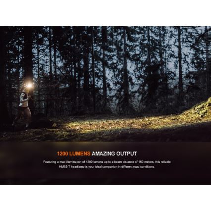 Fenix HM62TMGM - LED Aptumšojama uzlādējams galvas lampa LED/USB IP68 1200 spīdīgs 280 h 3400 mAh