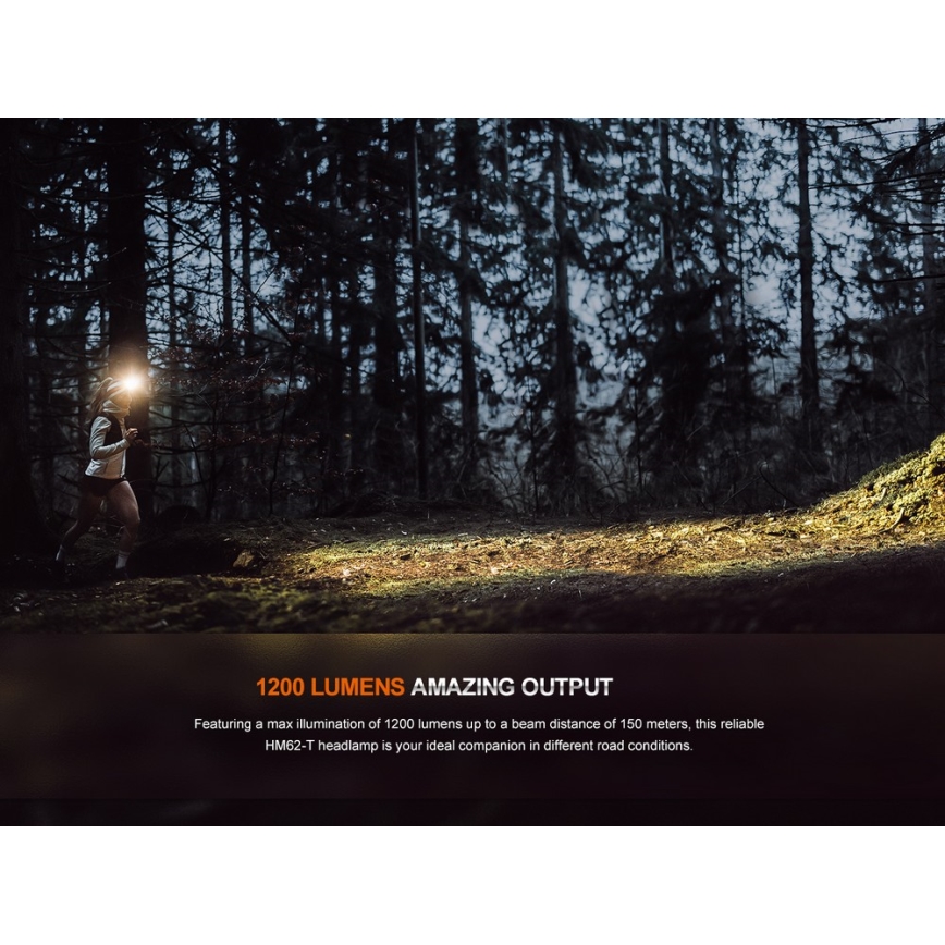 Fenix HM62TMGM - LED Aptumšojama uzlādējams galvas lampa LED/USB IP68 1200 spīdīgs 280 h 3400 mAh