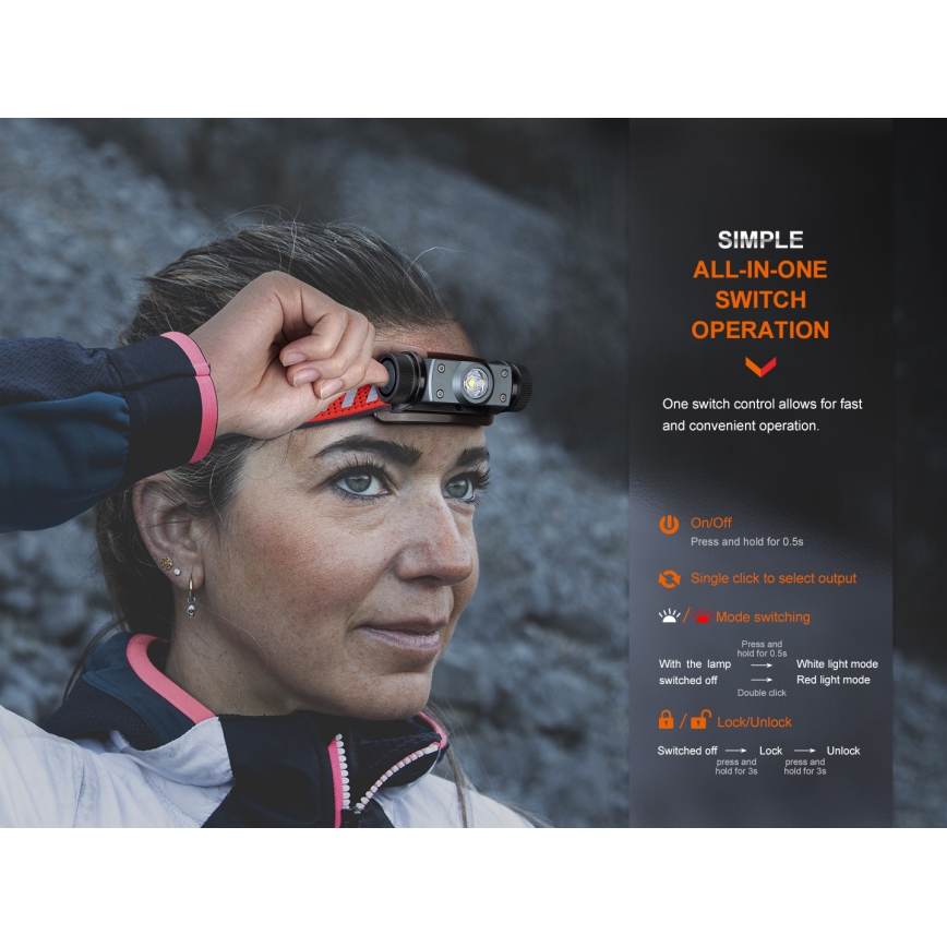 Fenix HM62TMGM - LED Aptumšojama uzlādējams galvas lampa LED/USB IP68 1200 spīdīgs 280 h 3400 mAh