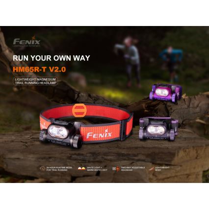 Fenix HM65RTV20BLC- LED Aptumšojama uzlādējams galvas lampa LED/USB/2xCR123A IP68 3400 mAh melna/oranža