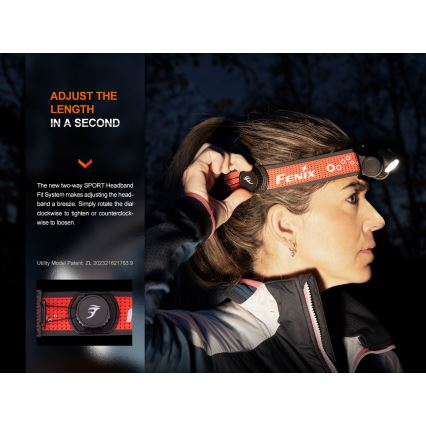 Fenix HM65RTV20BLC- LED Aptumšojama uzlādējams galvas lampa LED/USB/2xCR123A IP68 3400 mAh melna/oranža