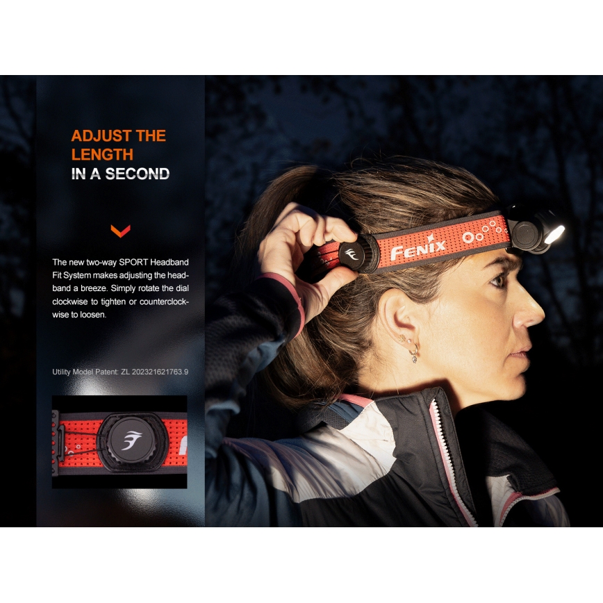 Fenix HM65RTV20BLC- LED Aptumšojama uzlādējams galvas lampa LED/USB/2xCR123A IP68 3400 mAh melna/oranža