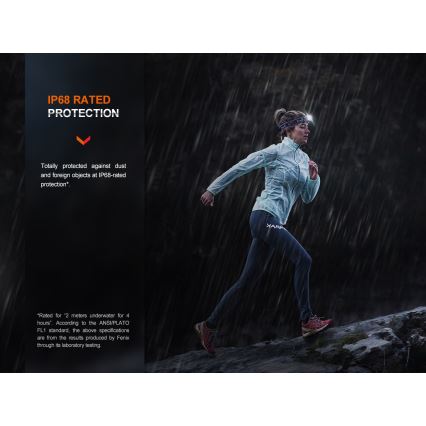 Fenix HM65RTV20BLC- LED Aptumšojama uzlādējams galvas lampa LED/USB/2xCR123A IP68 3400 mAh melna/oranža