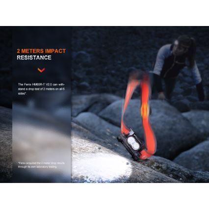 Fenix HM65RTV20BLC- LED Aptumšojama uzlādējams galvas lampa LED/USB/2xCR123A IP68 3400 mAh melna/oranža
