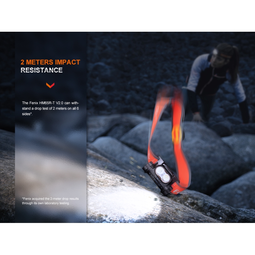 Fenix HM65RTV20BLC- LED Aptumšojama uzlādējams galvas lampa LED/USB/2xCR123A IP68 3400 mAh melna/oranža